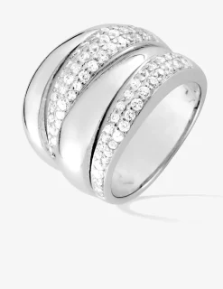 Bague 4 anneaux argent 925‰ rhodié et pavage oxydes de zirconium SO OR