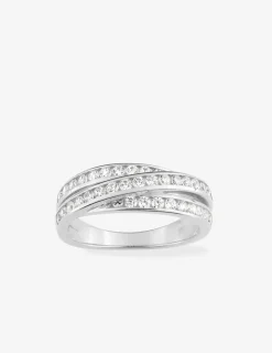 Bague 3 anneaux serti rail argent rhodié 925 ‰ et oxyde de zirconium SO OR