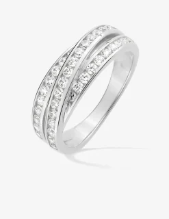 Bague 3 anneaux serti rail argent rhodié 925 ‰ et oxyde de zirconium SO OR