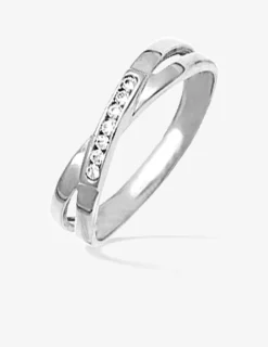 Bague 2 anneaux serti rail argent rhodié 925 ‰ et oxyde de zirconium SO OR