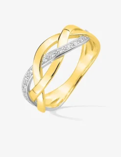 Bague 3 vagues entrelacées plaqué or, rhodium et oxydes de zirconium SO OR