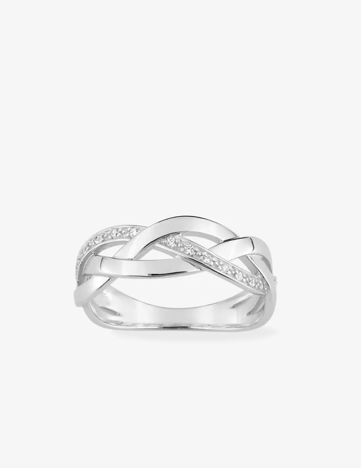 Bague 3 vagues entrelacées argent rhodié 925 ‰ et oxyde de zirconium SO OR