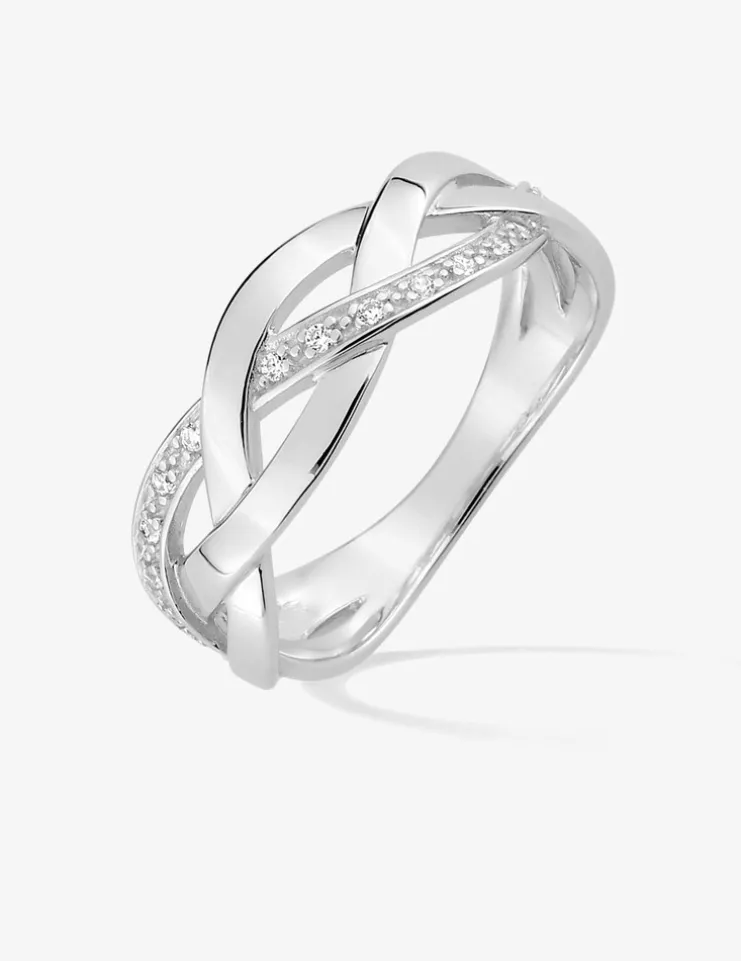 Bague 3 vagues entrelacées argent rhodié 925 ‰ et oxyde de zirconium SO OR
