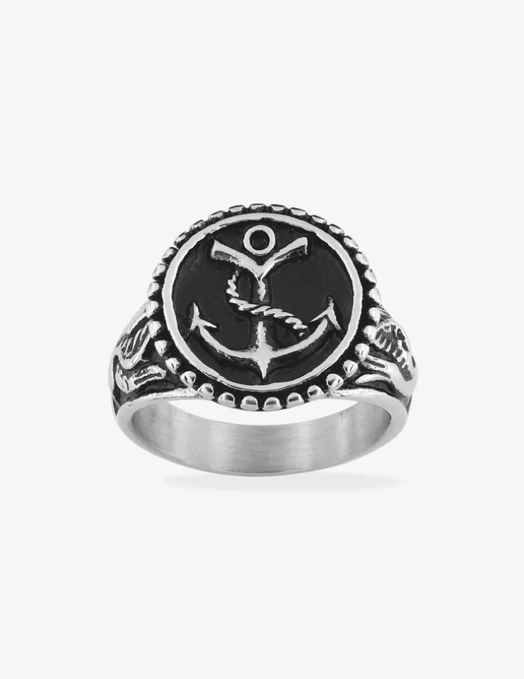 Bague acier avec motif ancre SO OR