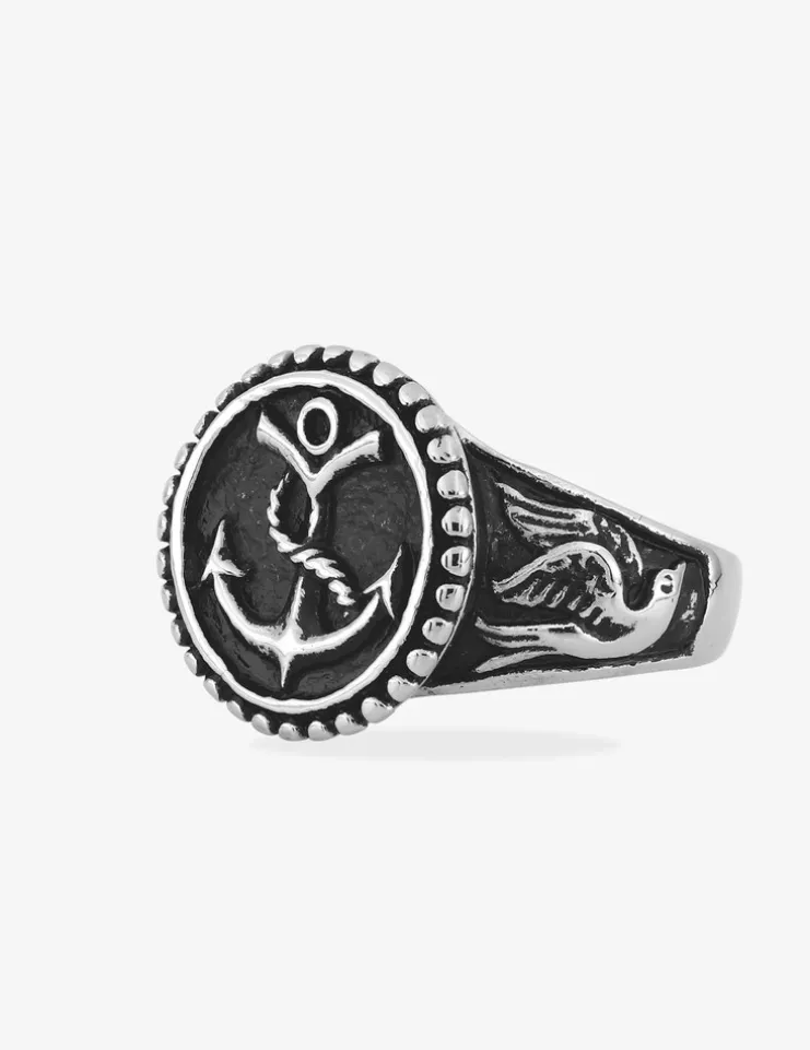 Bague acier avec motif ancre SO OR