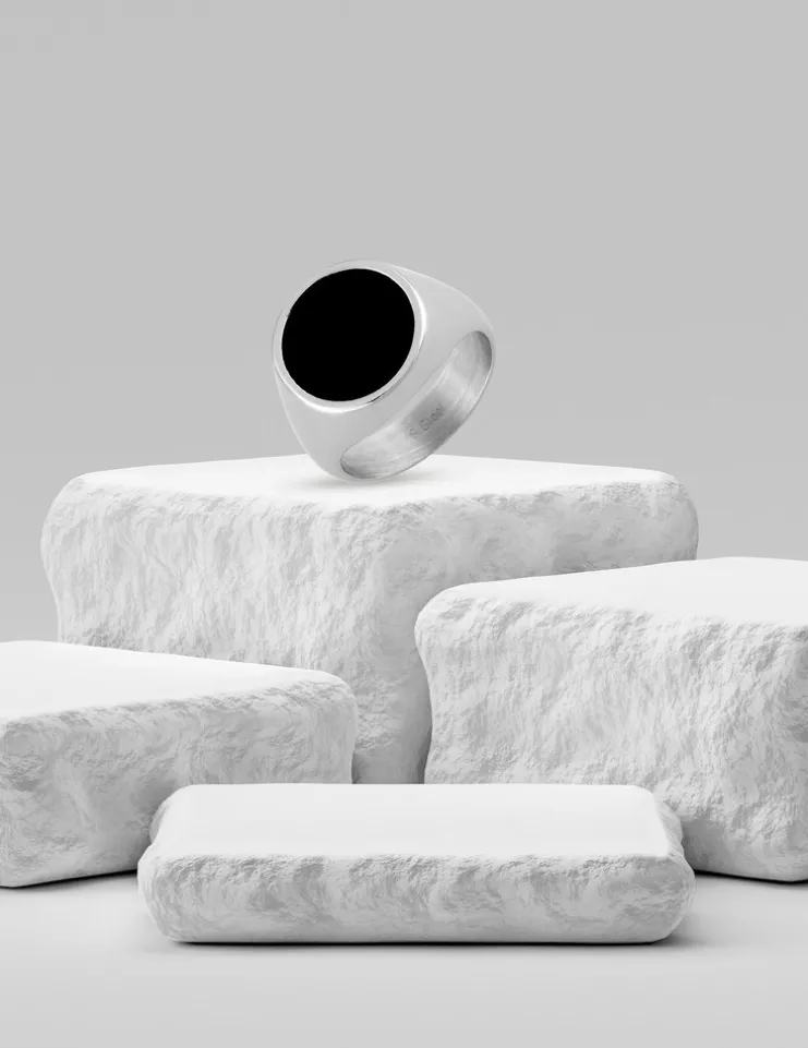 Bague acier CARGO plateau rond 16 mm en carbone noir SO OR