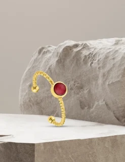 Bague acier doré avec rubis SO OR