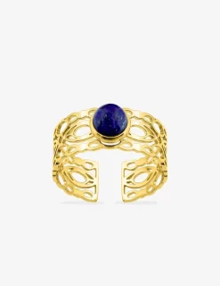 Bague acier doré et lapis-lazuli bleu SO OR