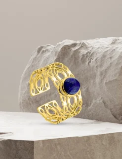 Bague acier doré et lapis-lazuli bleu SO OR
