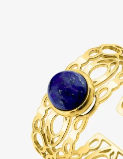 Bague acier doré et lapis-lazuli bleu SO OR