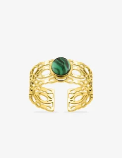 Bague acier doré et malachite SO OR