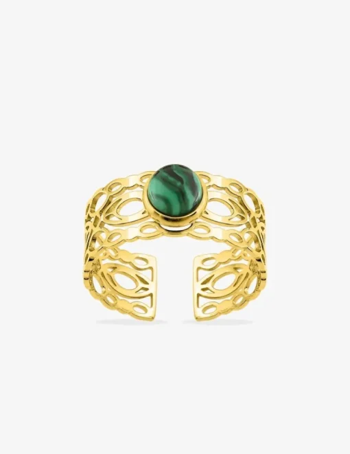 Bague acier doré et malachite SO OR
