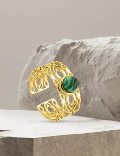 Bague acier doré et malachite SO OR