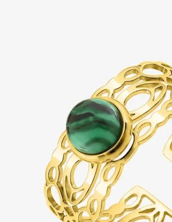 Bague acier doré et malachite SO OR