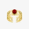 Bague acier doré et rubis synthétique SO OR