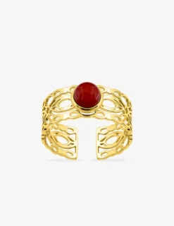 Bague acier doré et rubis synthétique SO OR
