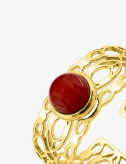 Bague acier doré et rubis synthétique SO OR