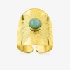Bague acier doré fantaisie et jade verte SO OR