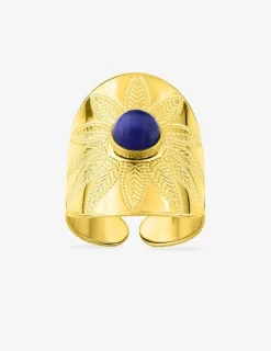Bague acier doré fantaisie et agate bleue SO OR