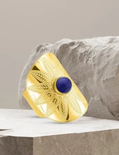 Bague acier doré fantaisie et agate bleue SO OR