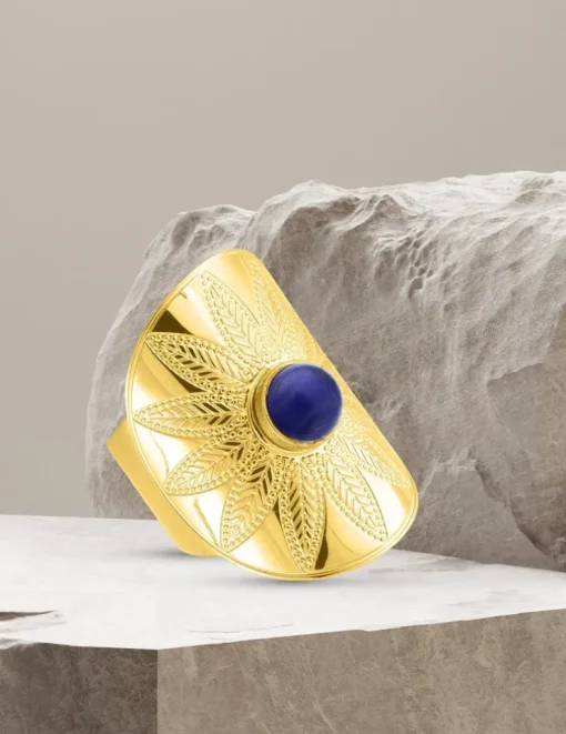 Bague acier doré fantaisie et agate bleue SO OR