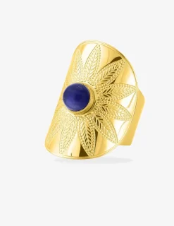 Bague acier doré fantaisie et agate bleue SO OR