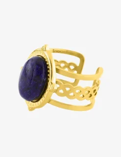Bague acier doré fantaisie et lapis bleu synthétique SO OR