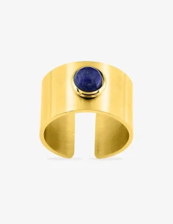 Bague acier doré lapis-lazuli bleu ajustable SO OR