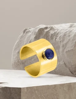 Bague acier doré lapis-lazuli bleu ajustable SO OR