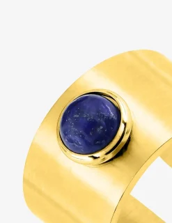 Bague acier doré lapis-lazuli bleu ajustable SO OR