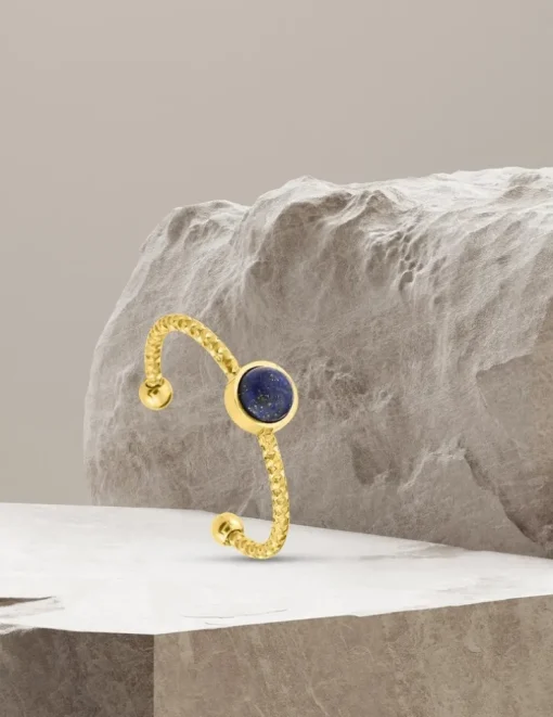 Bague acier doré, lapis-lazuli bleu SO OR