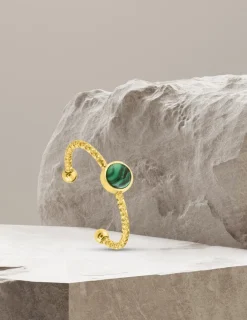 Bague acier doré malachite SO OR