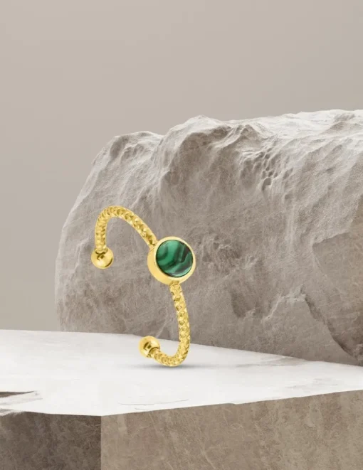 Bague acier doré malachite SO OR