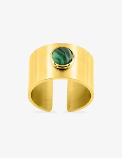 Bague acier doré malachite ajustable SO OR