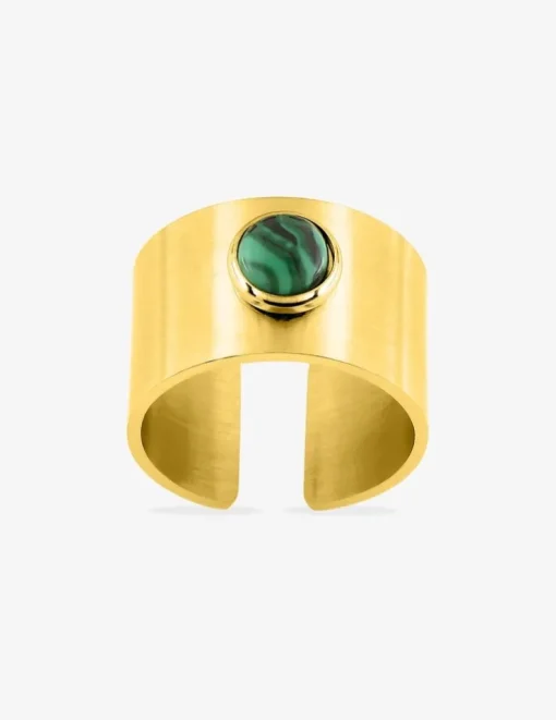 Bague acier doré malachite ajustable SO OR