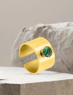 Bague acier doré malachite ajustable SO OR