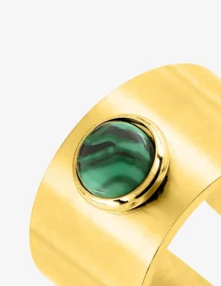 Bague acier doré malachite ajustable SO OR