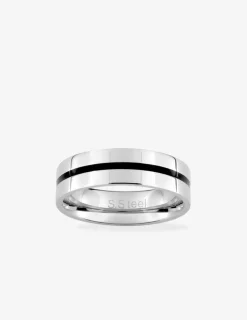 Bague acier gris, bande laquée noir SO OR
