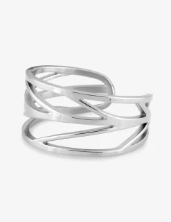 Bague acier gris motif plume tendance SO OR