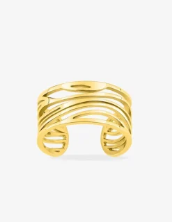 Bague acier jaune avec des motifs vagues "tendance" SO OR