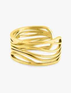 Bague acier jaune avec des motifs vagues "tendance" SO OR