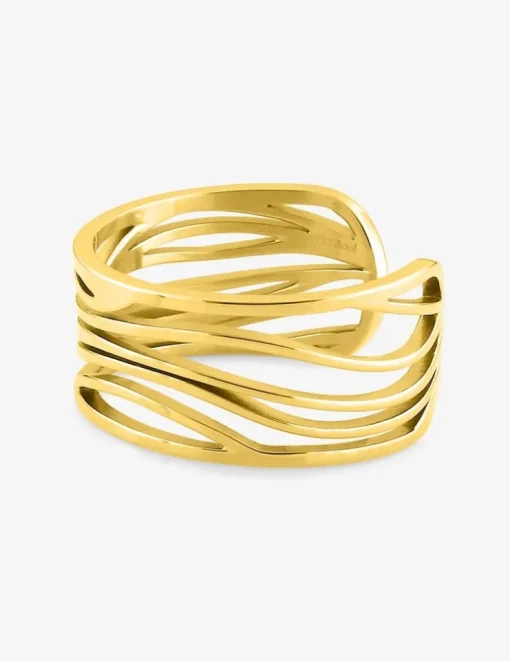 Bague acier jaune avec des motifs vagues "tendance" SO OR