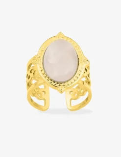 Bague acier jaune et quartz rose synthétique SO OR