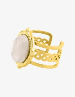 Bague acier jaune et quartz rose synthétique SO OR