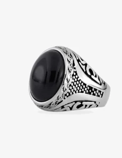 Bague agate noire et acier SO OR