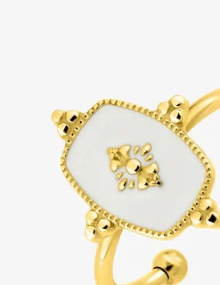 Bague ajustable acier doré et motif laque blanche SO OR