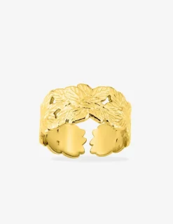 Bague ajustable en acier doré et motifs feuilles SO OR