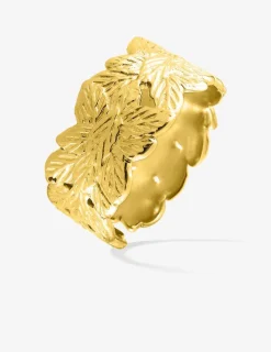 Bague ajustable en acier doré et motifs feuilles SO OR