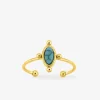 Bague ajustable en acier doré avec turquoise bleue synthétique SO OR