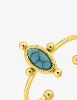 Bague ajustable en acier doré avec turquoise bleue synthétique SO OR